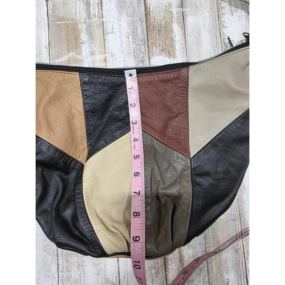 Carroll Leather Goods Patchwork Top Grain Leather Hobo Shoulder Bag Earth‎ Tones